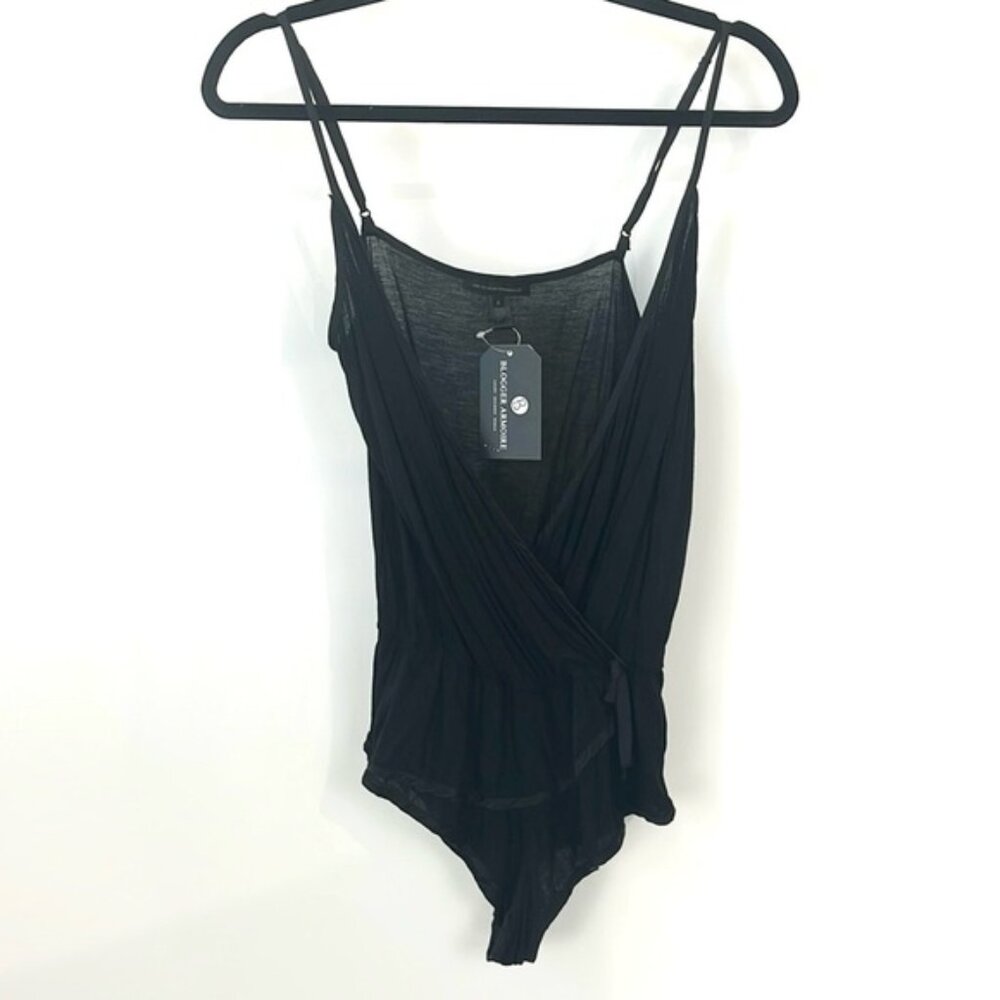 Kiki de Montparnasse Black Jersey Surplice Cami Bodysuit